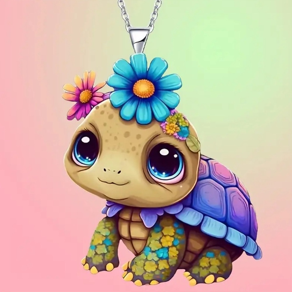 Cute and colorful acrylic turtle necklace